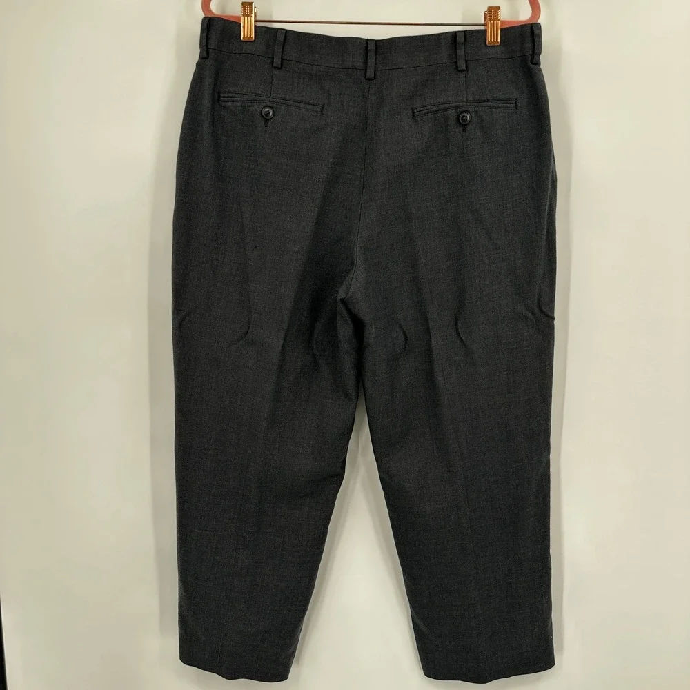 LL Bean Comfort Waist Mens 36W Wool‎ Dress Pants Grey Straight Business Tailored